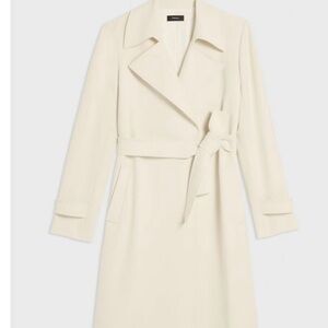 Theory Oaklane Trench Coat in Admiral Crepe - Rice / S